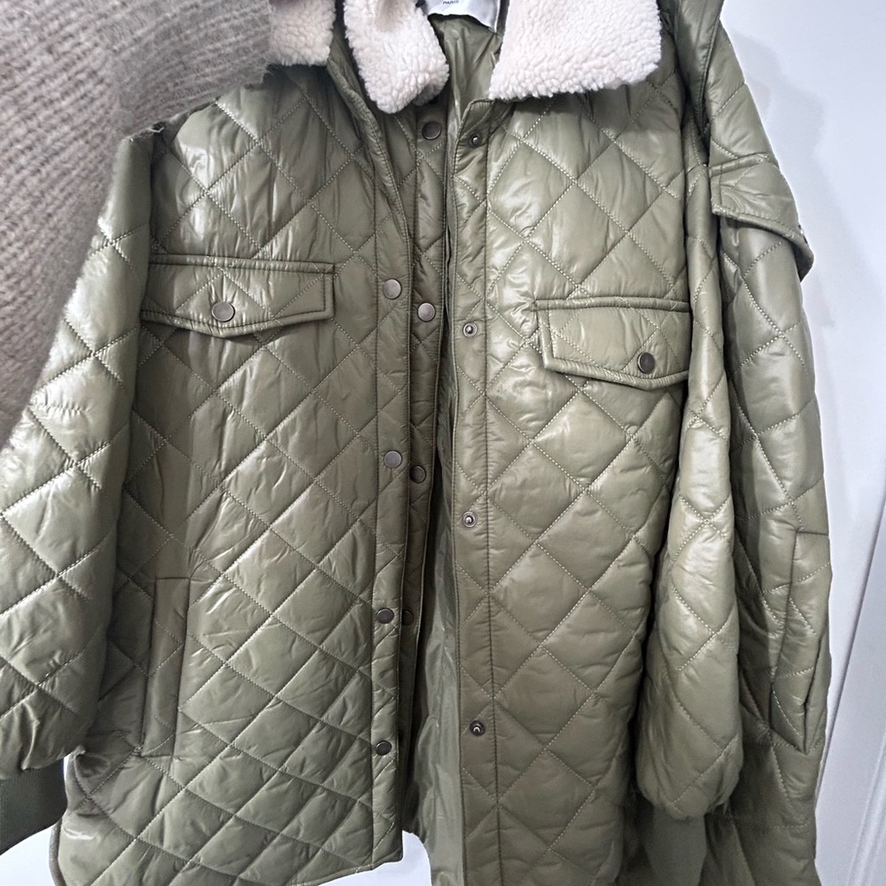 Nasty Gal quilted borg collar coat khaki nwt